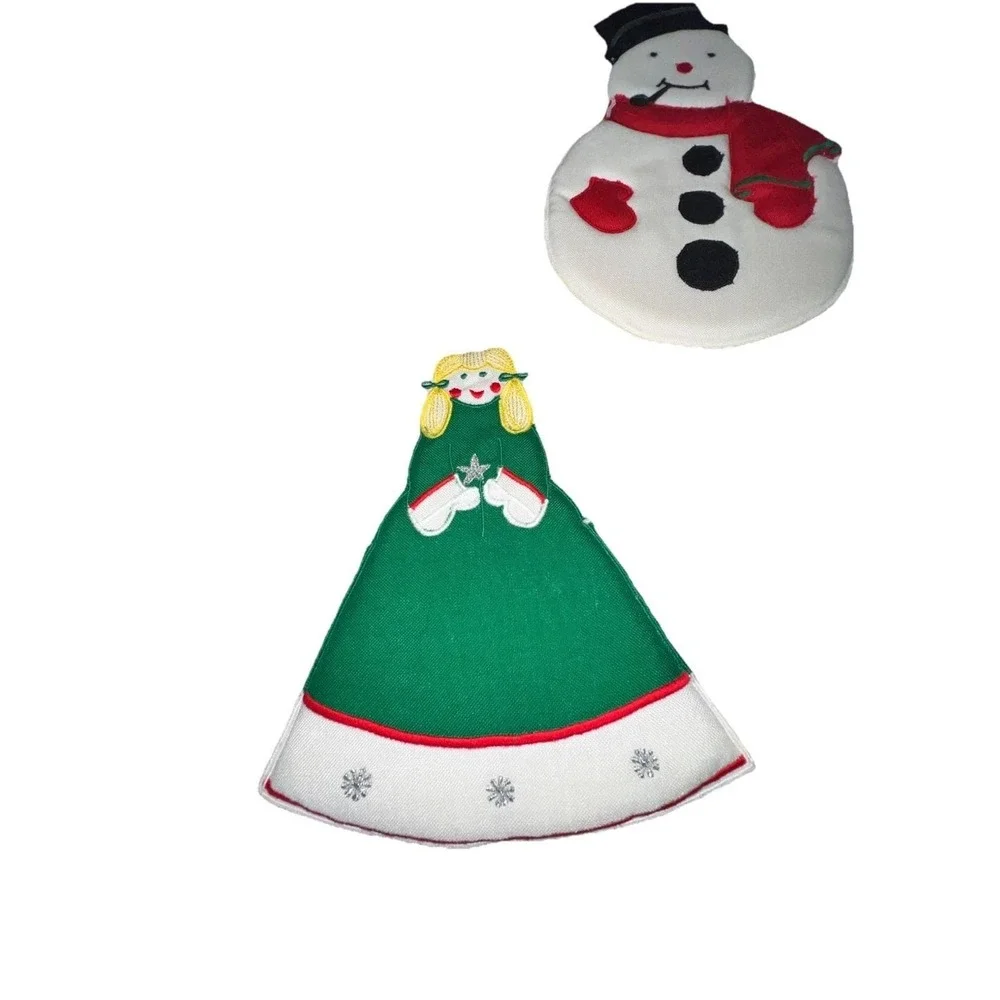 Vtg 80s Christmas Potholders Set 5 Santa Snowman Angel W-C Imports Ramie‎ Linen